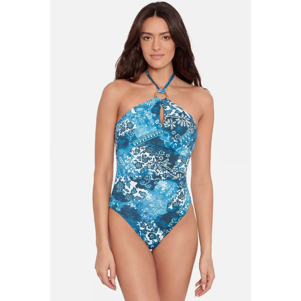 Lauren Ralph Lauren Women's Ring One-Piece Swimsuit blue Multi Size 14 15049